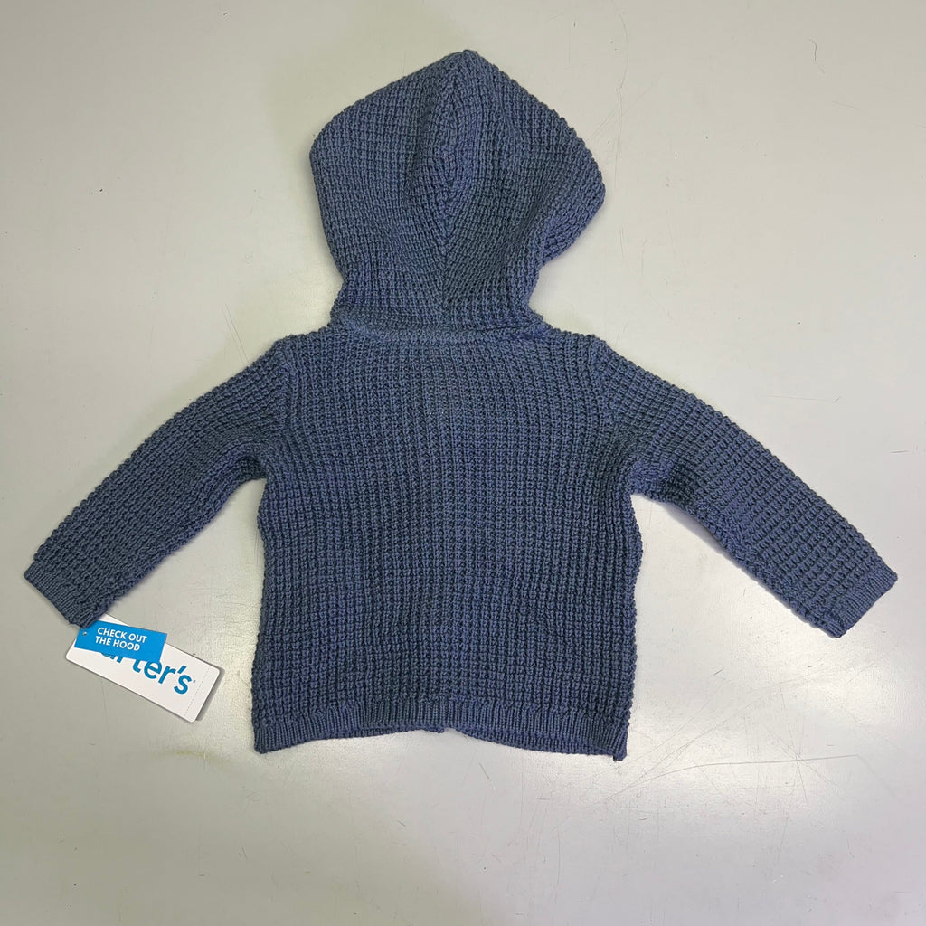 CARTERS Hooded Button Up Waffle Knit Cardigan Boy's Sz 3M Navy Blue IS941510