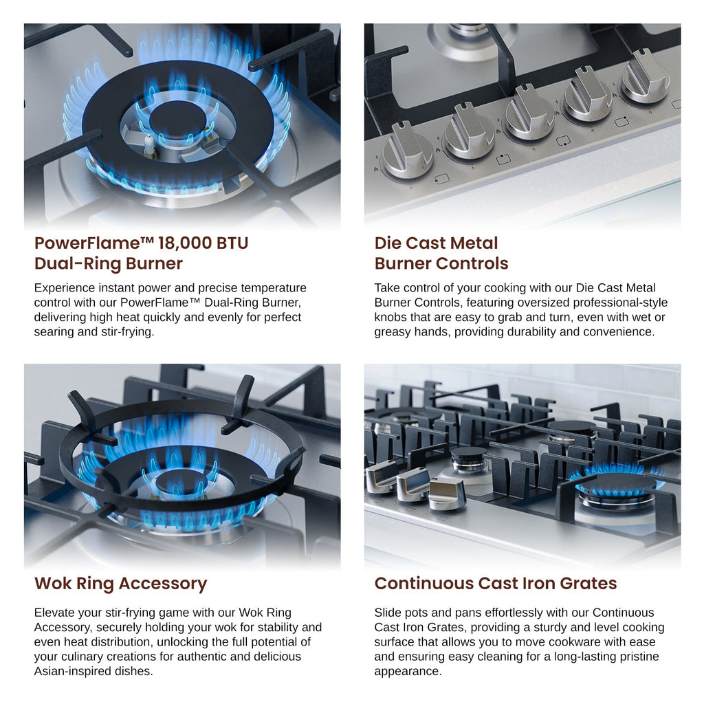 Rangaire 30" Gas Cooktop 5 Burners Stainless Steel RCG301S