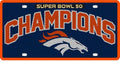 Denver Broncos Super Bowl 50 Champions, Premium Laser Cut Tag License Plate, Jersey Design, Acrylic Inlaid, 12x6 Inch