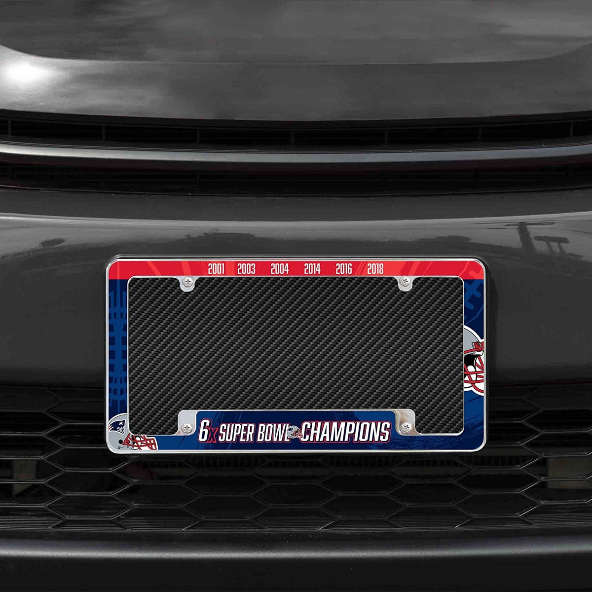 New England Patriots 6-Time 6X Champions Metal License Plate Frame Chrome Tag Cover 6x12 Inch