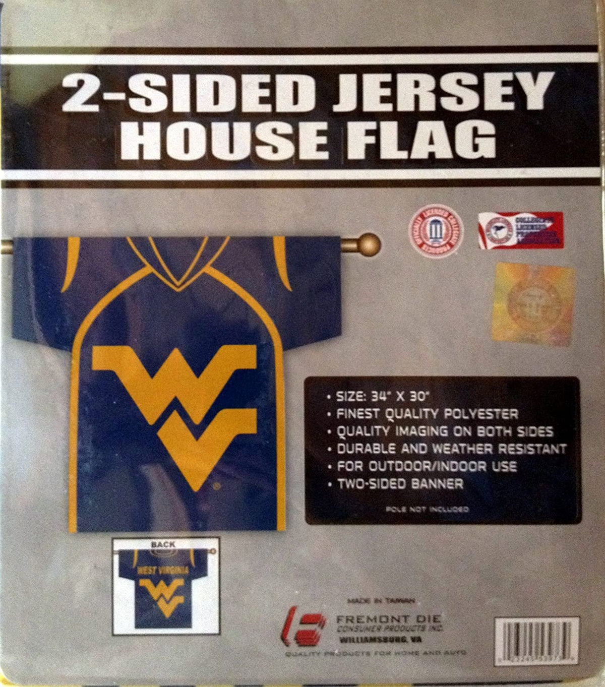 West Virginia University Mountaineers Premium 2-Sided Banner Flag, Jersey Design, 30x34 Inch