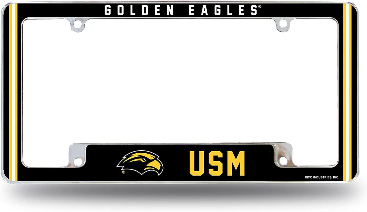 University of Southern Mississippi Golden Eagles Metal License Plate Frame Chrome Tag Cover Alternate Design 6x12 Inch