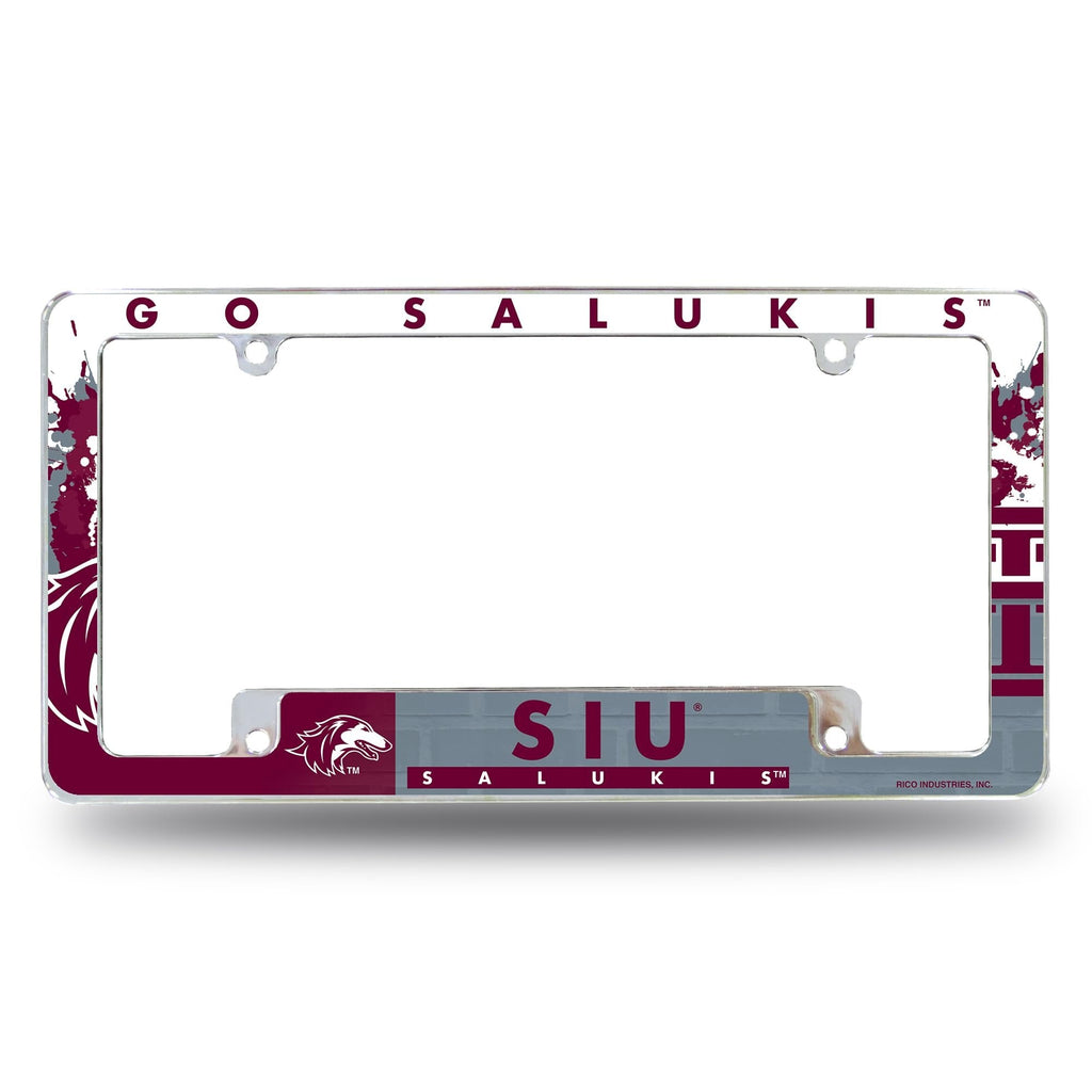 Southern Illinois University Salukis Metal License Plate Frame Chrome Tag Cover, All Over Design, 6x12 Inch
