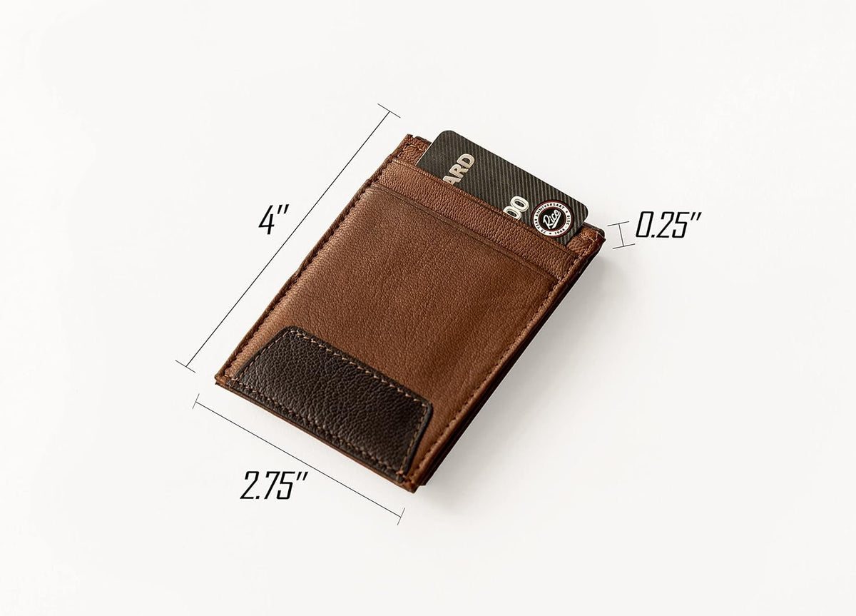 Chicago Bulls Premium Brown Leather Wallet, Front Pocket Magnetic Money Clip, Laser Engraved, Vegan