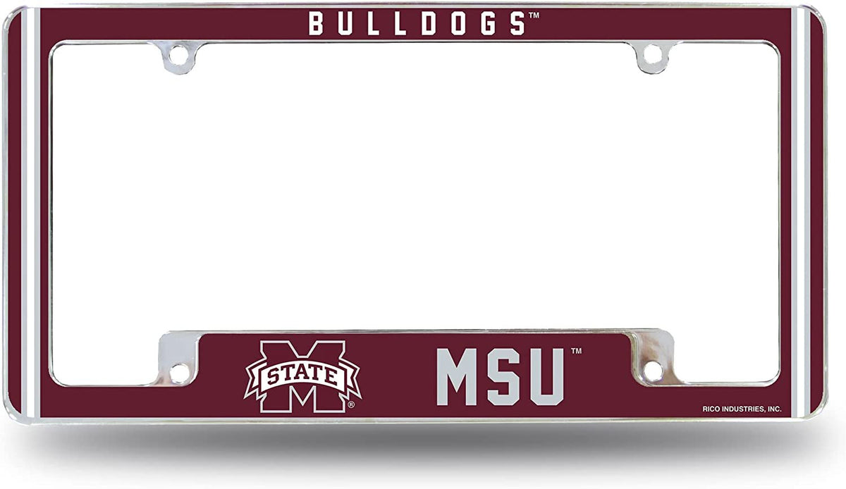 Mississippi State University Bulldogs Metal License Plate Frame Chrome Tag Cover Alternate Design 6x12 Inch