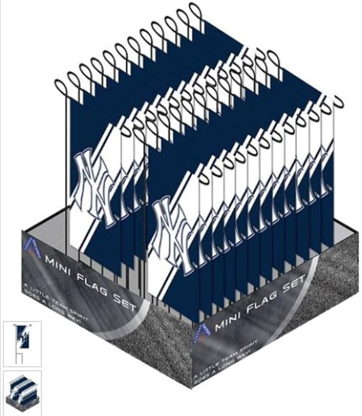 New York Yankees Premium 24 Count Mini Garden Flag Banner Set, Includes Metal Display Poles - Great for a Party Tailgating