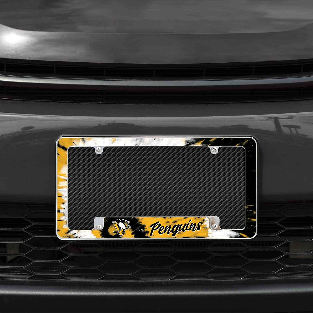Pittsburgh Penguins Metal License Plate Frame Chrome Tag Cover Tie Dye Design 6x12 Inch