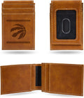 Toronto Raptors Premium Brown Leather Wallet, Front Pocket Magnetic Money Clip, Laser Engraved, Vegan