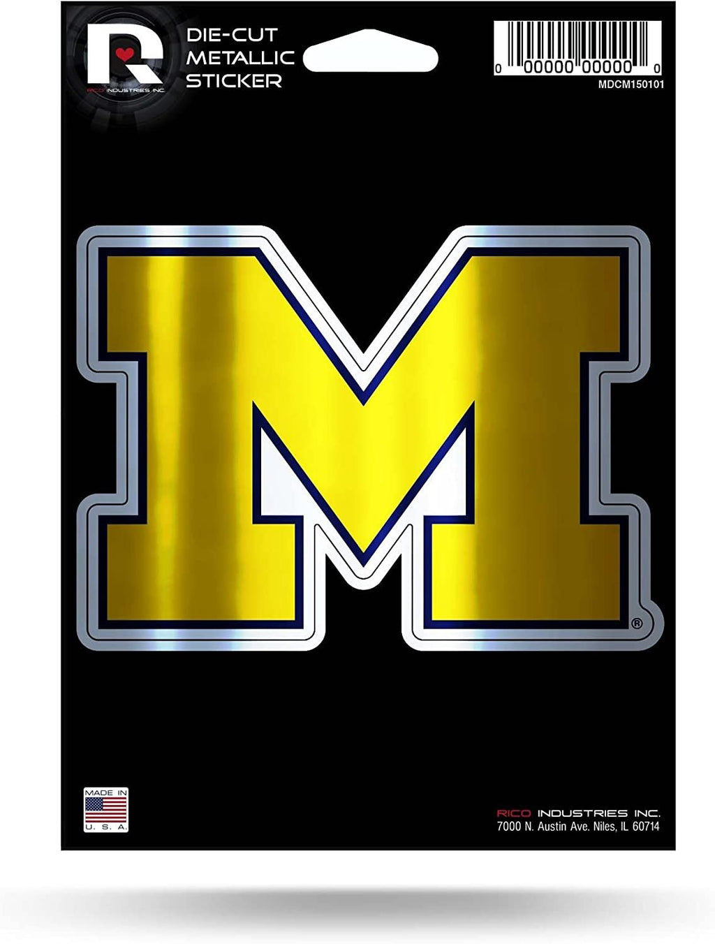 University of Michigan Wolverines 5 Inch Die Cut Flat Vinyl Decal Sticker Chrome Metallic Shimmer Design Adhesive Backing