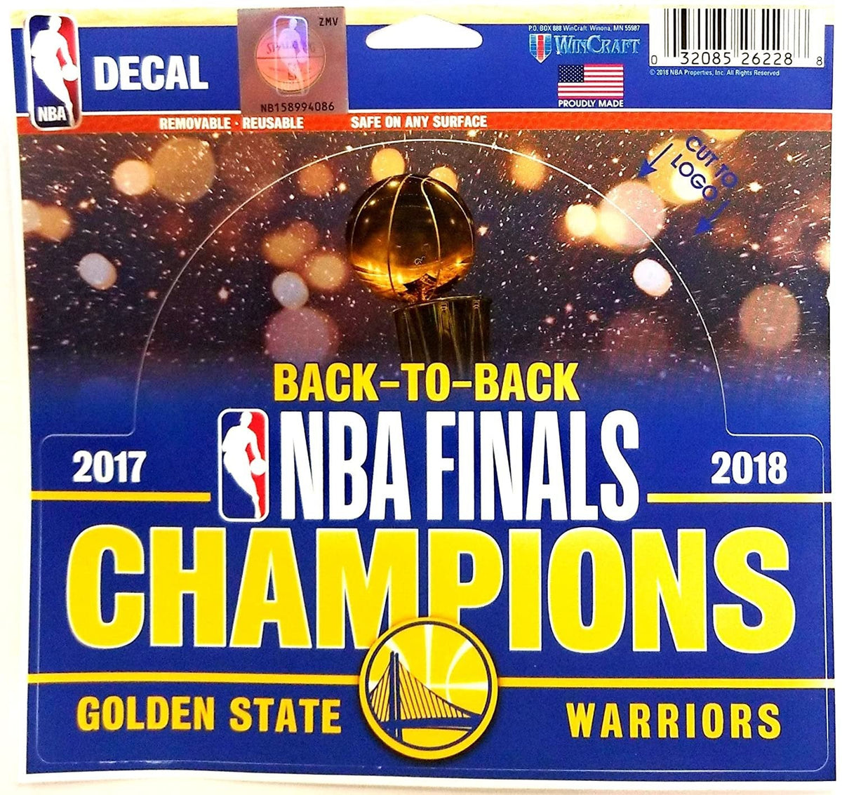 Golden State Warriors 2018 Champions WC 26228207 5" Decal Flat Perfect Cut Reusable Basketball