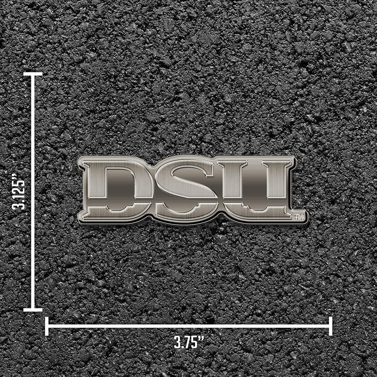 Dixie State University Trailblazers Premium Solid Metal Raised Auto Emblem, Antique Nickel Finish, Shape Cut, Adhesive Backing