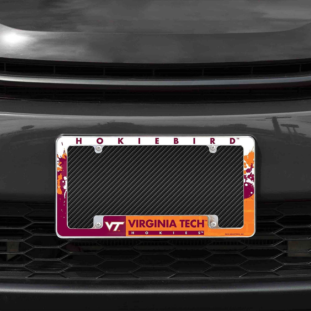 Virginia Tech University Hokies Metal License Plate Frame Tag Cover All Over Design 12x6 Inch