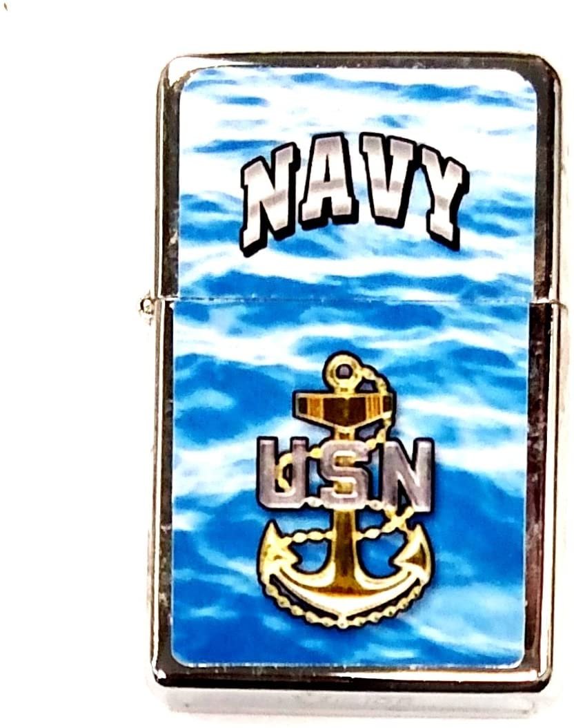 Navy Pocket Lighter Flip-Top Metal Chrome United States US Military