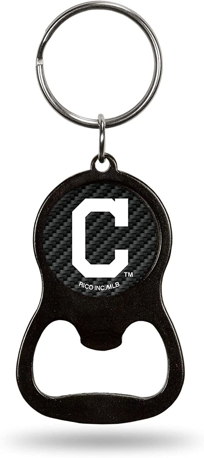 Cleveland Indians Guardians Premium Solid Metal Keychain Bottle Opener, Carbon Fiber Design