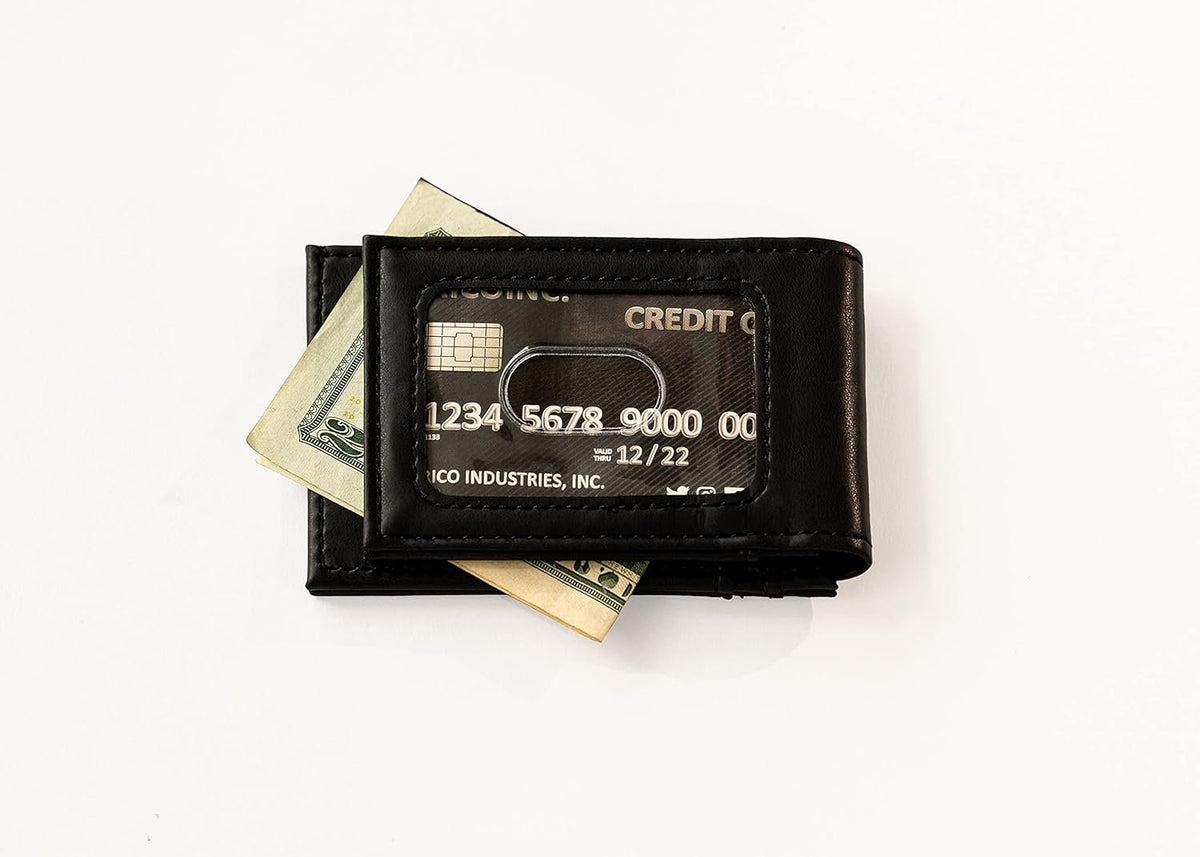 New York Jets Premium Black Leather Wallet, Front Pocket Magnetic Money Clip, Laser Engraved, Vegan