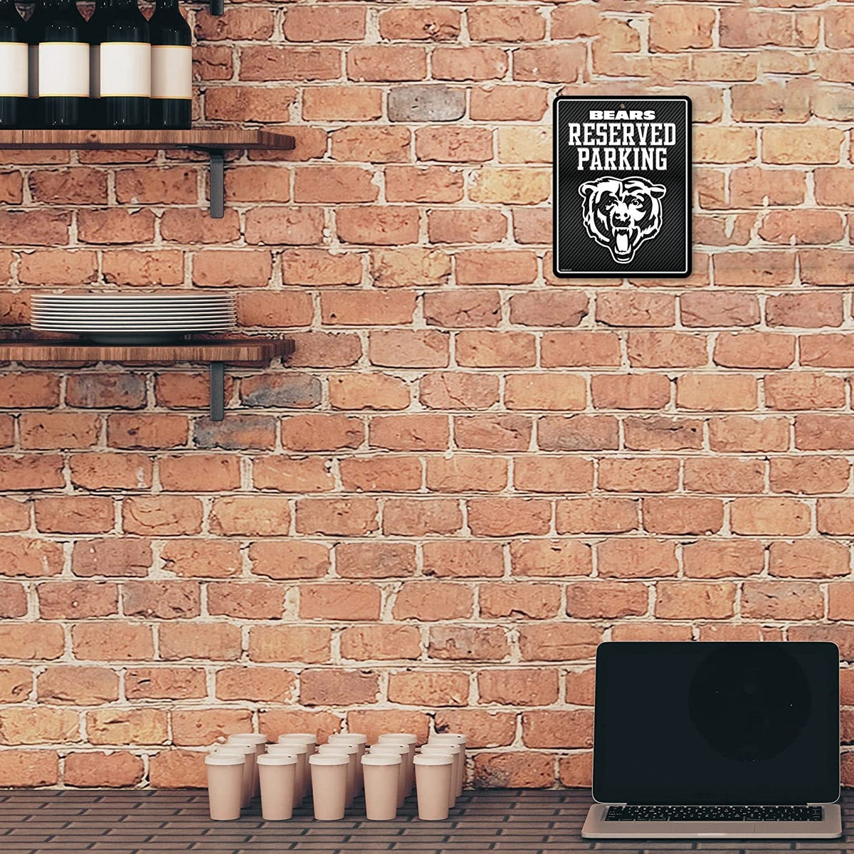 Chicago Bears Metal Parking Novelty Wall Sign 8.5 x 11 Inch Carbon Fiber Design