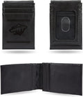 Minnesota Wild Premium Black Leather Wallet, Front Pocket Magnetic Money Clip, Laser Engraved, Vegan