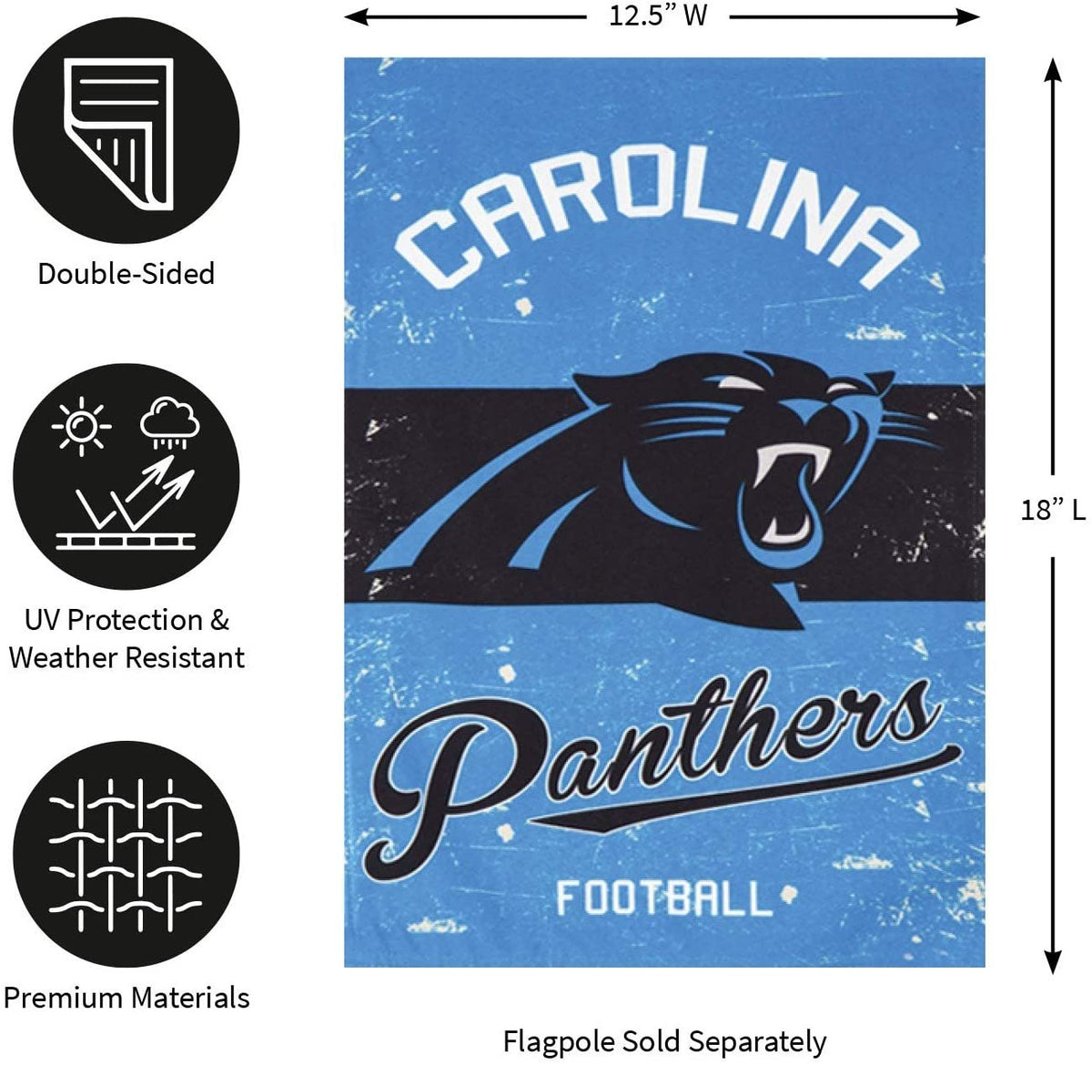 Carolina Panthers Premium Garden Flag Banner, Double Sided, Linen, Vintage Style, 13x18 Inch