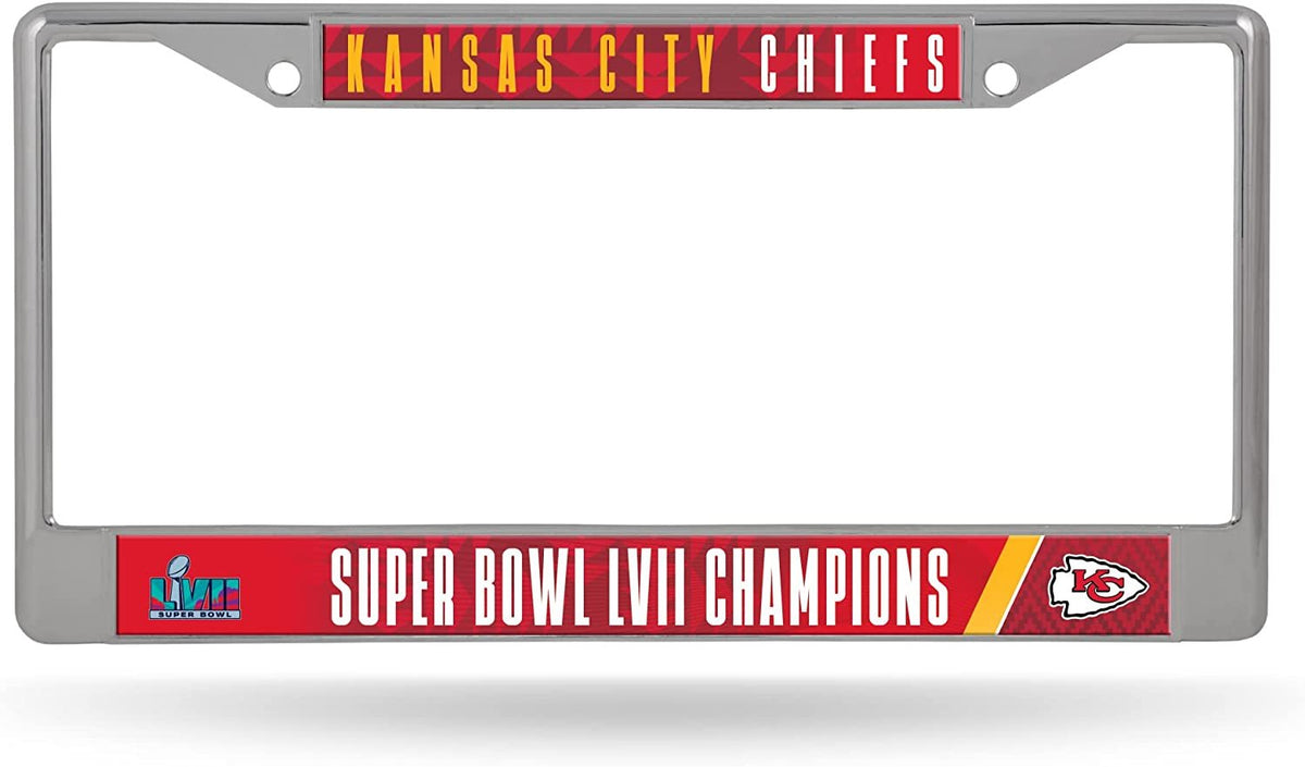 Kansas City Chiefs 2023 Super Bowl LVII Champions Metal License Plate Frame Chrome Tag Cover 6x12 Inch