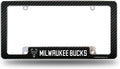 Milwaukee Bucks Metal License Plate Frame Chrome Tag Cover Carbon Fiber Design 6x12 Inch