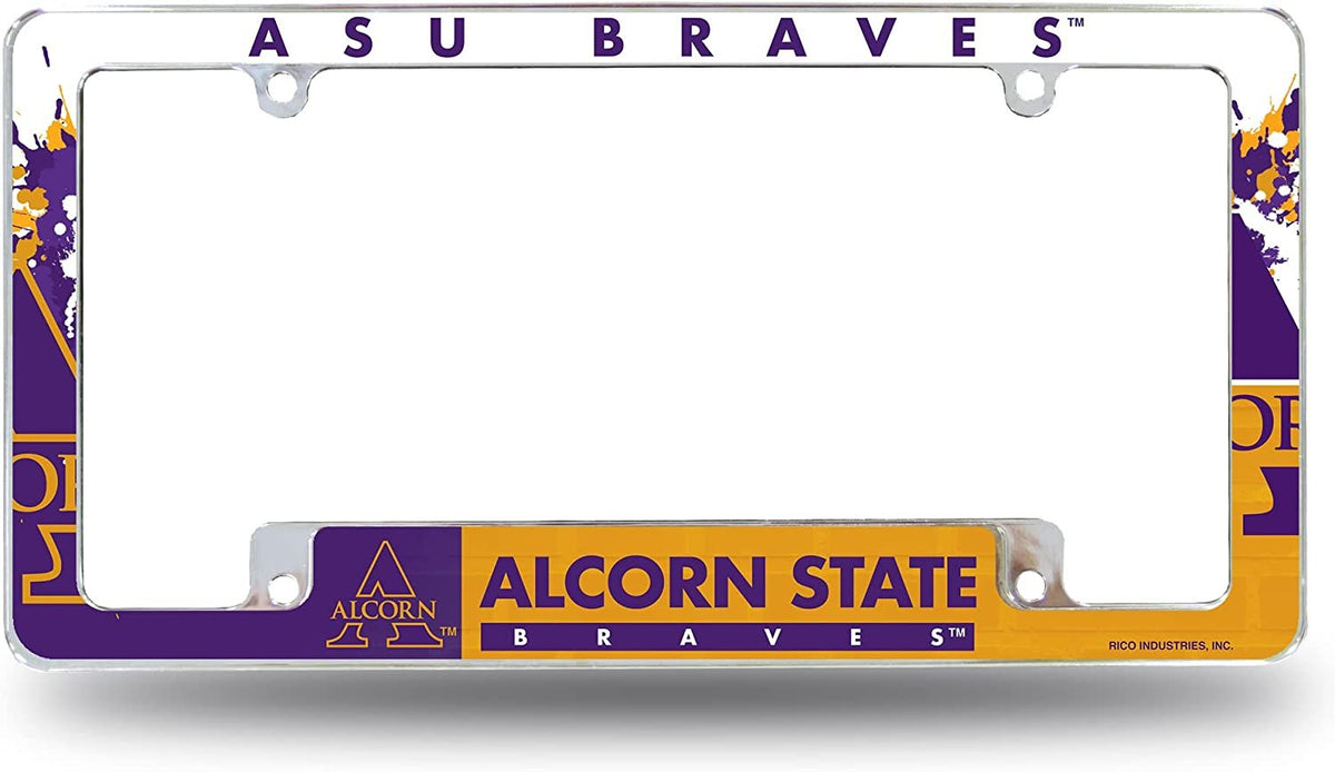 Alcorn State University Braves Metal License Plate Frame Chrome Tag Cover All Over Design 6x12 Inch