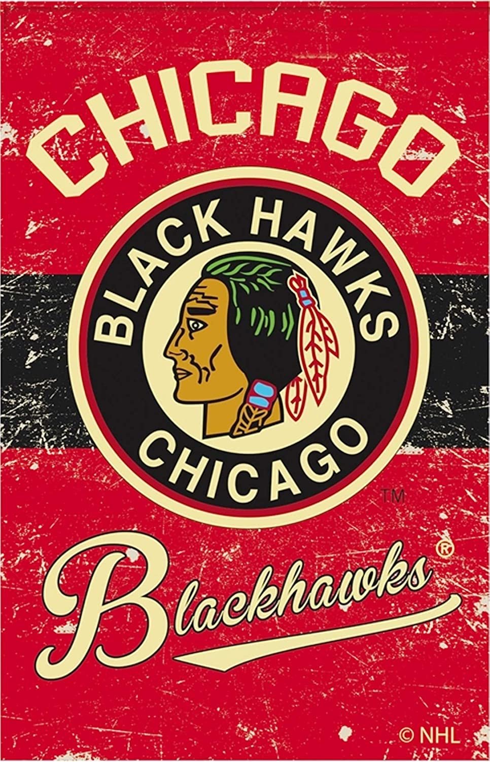 Chicago Blackhawks EG Vintage Retro Banner Premium 2-Sided 28x44 House Flag Hockey