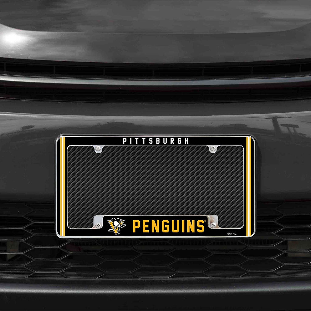 Pittsburgh Penguins Metal License Plate Frame Chrome Tag Cover Alternate Design 6x12 Inch