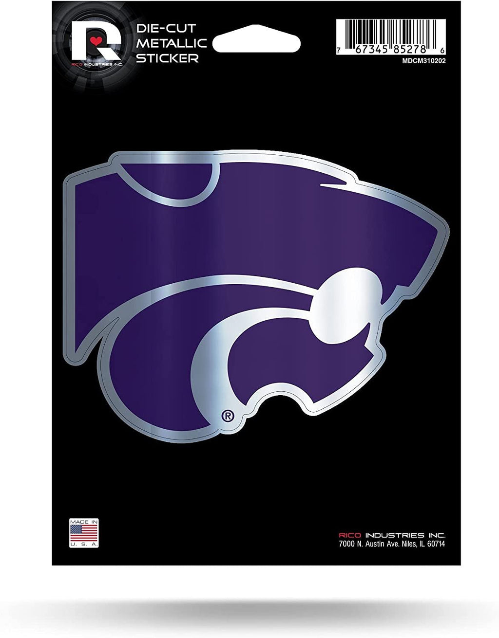 Kansas State University Wildcats 5 Inch Decal Sticker Die Cut Chrome Metallic Shimmer Design