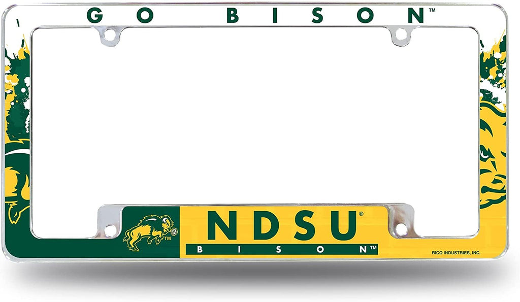 North Dakota State University Bisons Metal License Plate Frame Tag Cover All Over Design 12x6 Inch