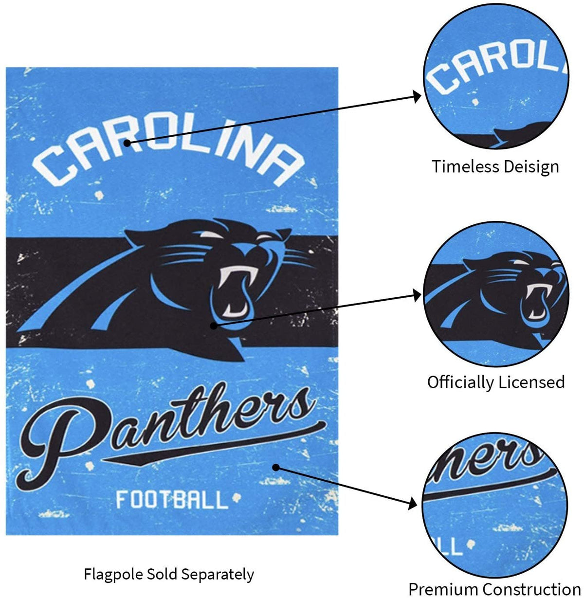 Carolina Panthers Premium Garden Flag Banner, Double Sided, Linen, Vintage Style, 13x18 Inch