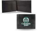 Colorado State University Rams Premium Black Leather Wallet, Bifold Billfold, Embroidered Logo