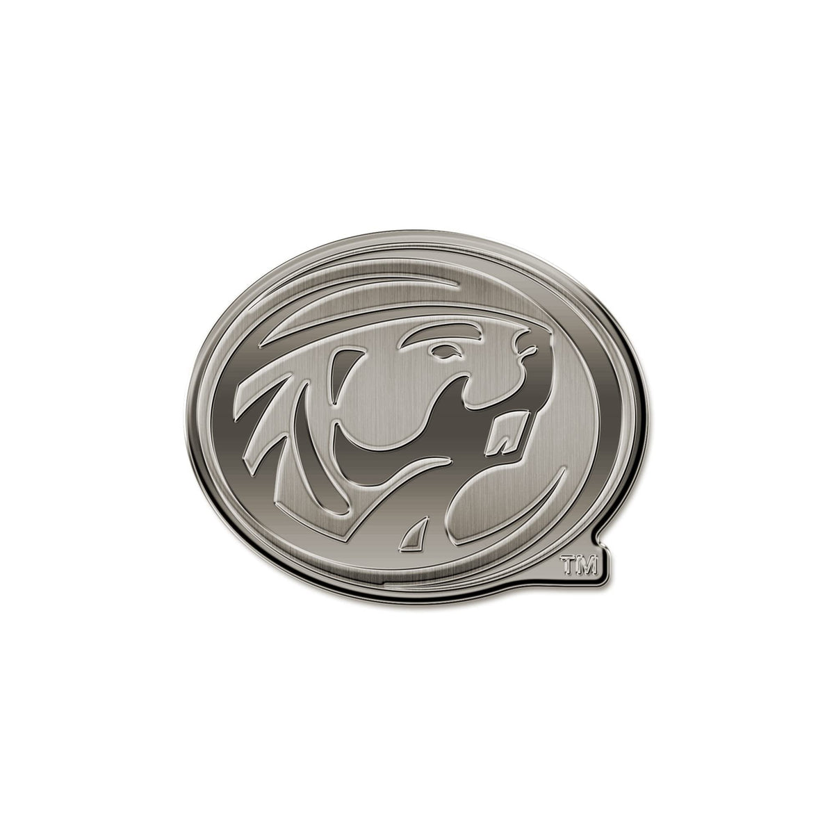 Bemidji State University Beavers Premium Solid Metal Raised Auto Emblem, Antique Nickel Finish, Shape Cut, Adhesive Backing, Size Varies