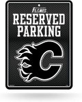 Calgary Flames Metal Parking Novelty Wall Sign 8.5 x 11 Inch Carbon Fiber Design