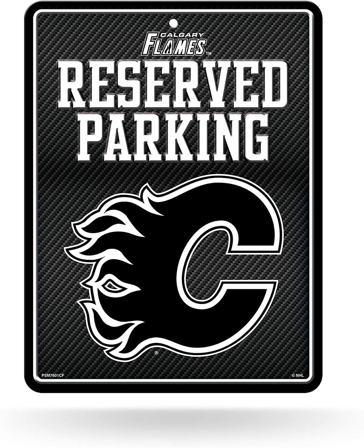 Calgary Flames Metal Parking Novelty Wall Sign 8.5 x 11 Inch Carbon Fiber Design