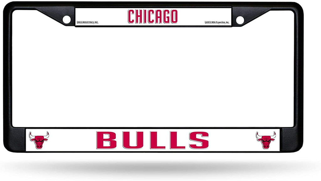 Chicago Bulls Black Metal License Plate Frame Chrome Tag Cover 6x12 Inch
