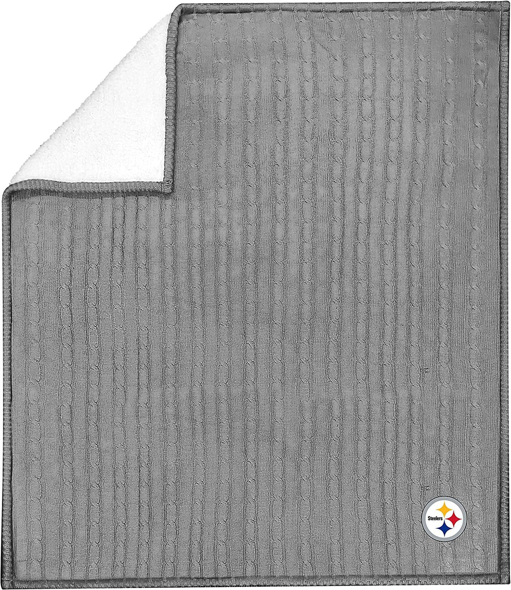 Pittsburgh Steelers Cable Sweater Knit Sherpa Throw Blanket 50x60 Inch Adult