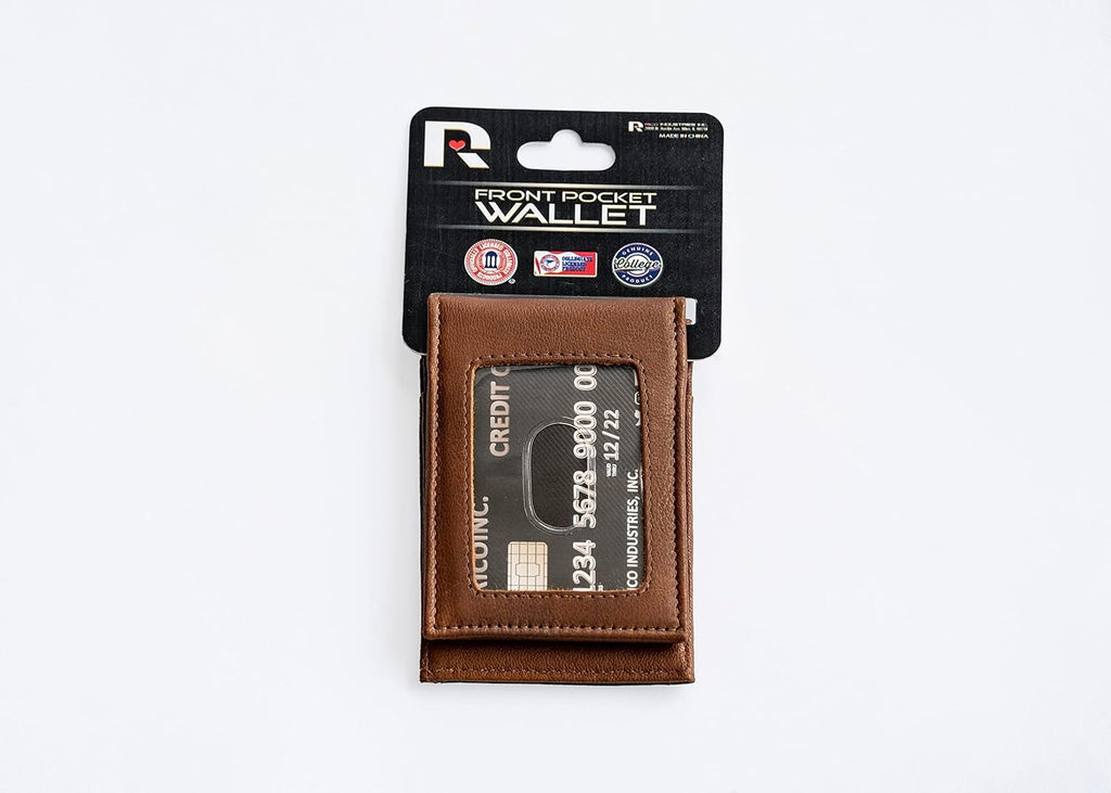 Vancouver Canucks Premium Brown Leather Wallet, Front Pocket Magnetic Money Clip, Laser Engraved, Vegan