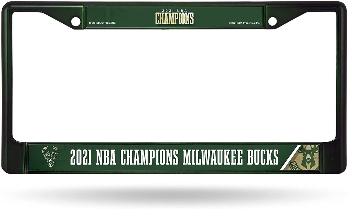 Milwaukee Bucks 2021 Champions Premium Green Metal License Plate Frame Tag Cover, 12x6 Inch