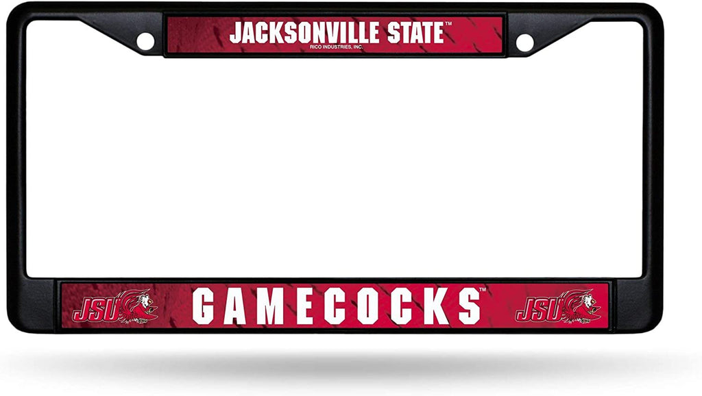 Jacksonville State University Gamecocks Black License Plate Frame Tag Cover 6 x 12 Inches