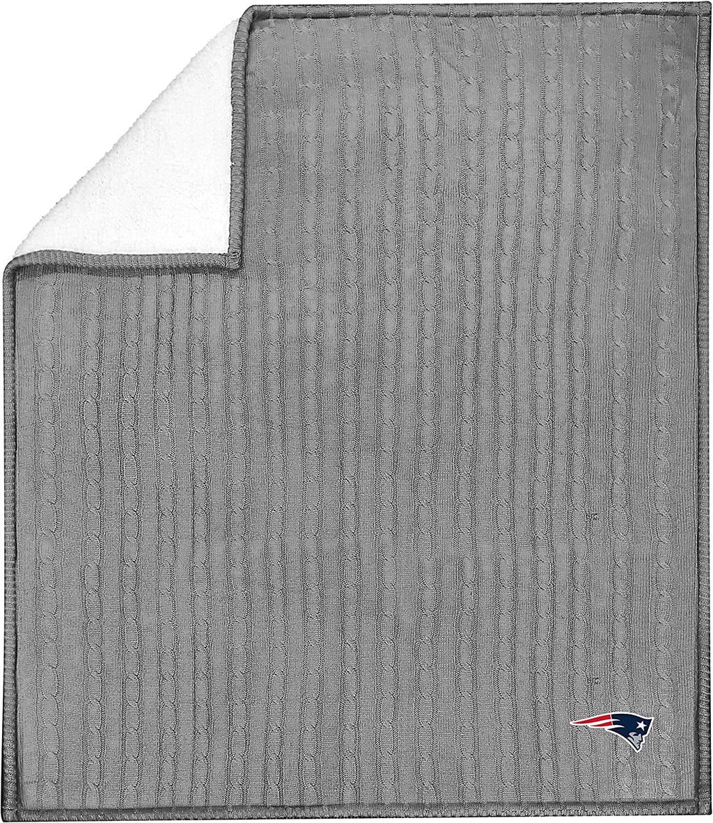 New England Patriots Cable Sweater Knit Sherpa Throw Blanket 50x60 Inch Adult