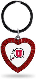 Utah Utes NCAA Rhinestone Heart Colored Keychain, Red, 3-inches in length