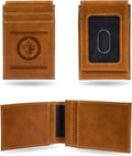 Winnipeg Jets Premium Brown Leather Wallet, Front Pocket Magnetic Money Clip, Laser Engraved, Vegan