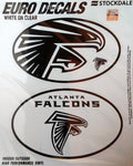 Atlanta Falcons 2-Piece White and Clear Euro Decal Sticker Set, 4x2.5 Inch Each