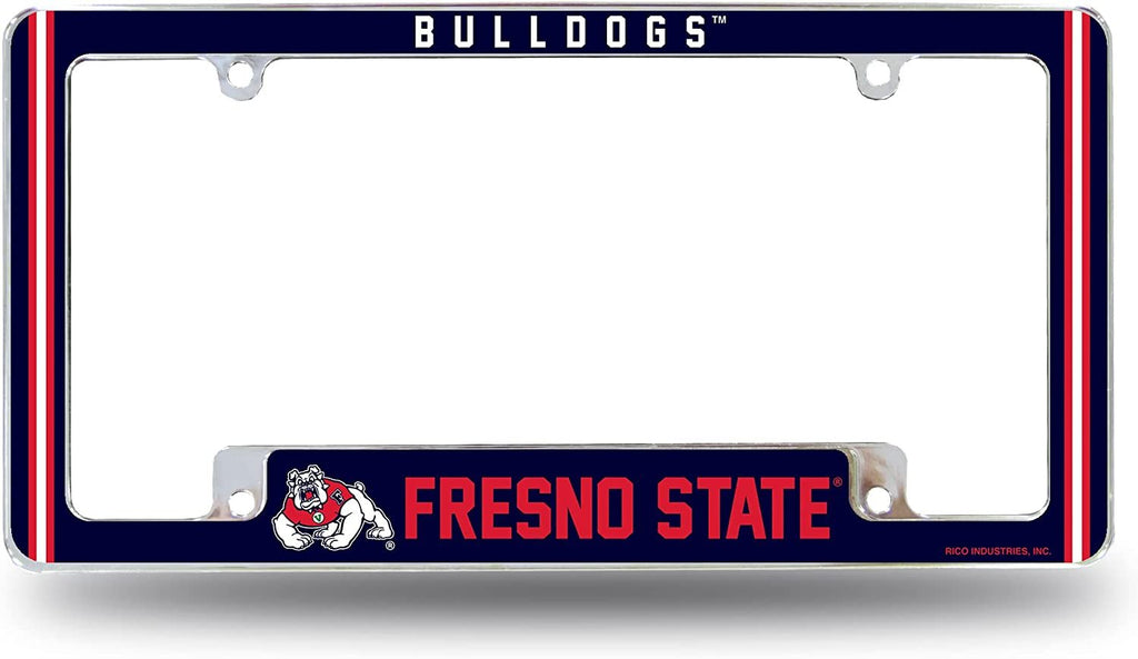 Fresno State University Bulldogs Metal License Plate Frame Chrome Tag Cover Alternate Design 6x12 Inch