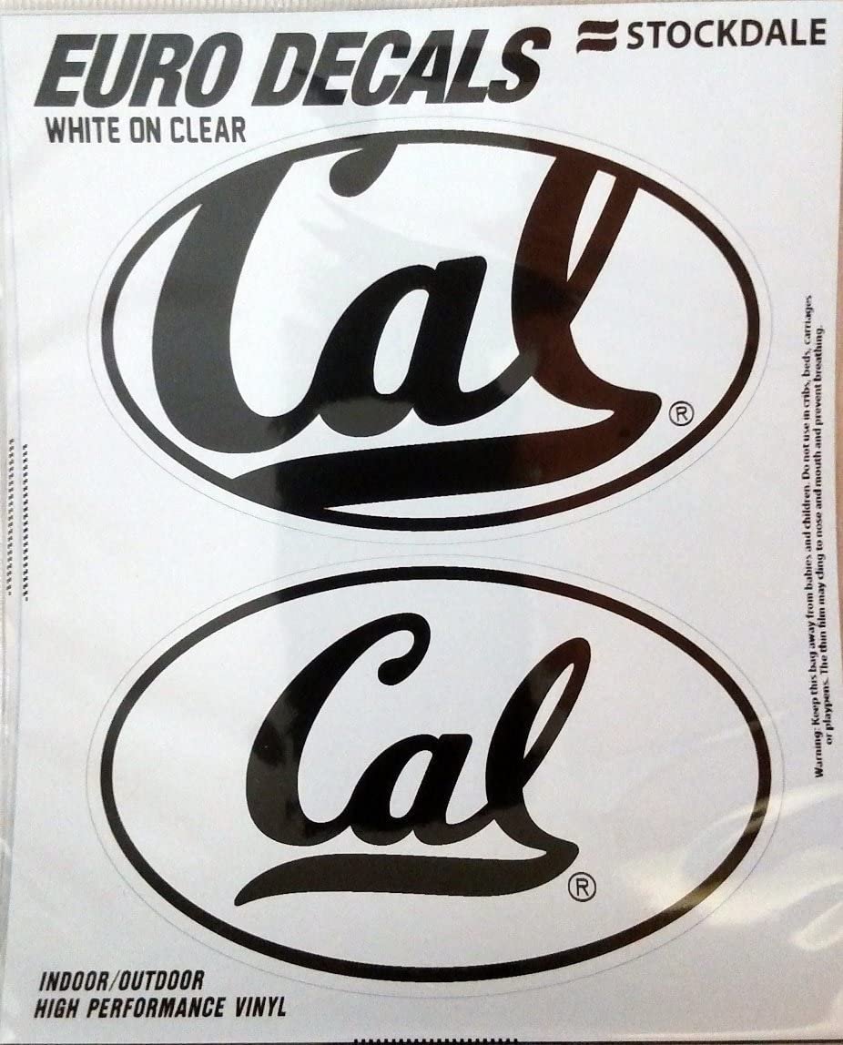 University of California Bears Cal Berkley 2-Piece White and Clear Euro Decal Sticker Set, 4x2.5 Inch Each