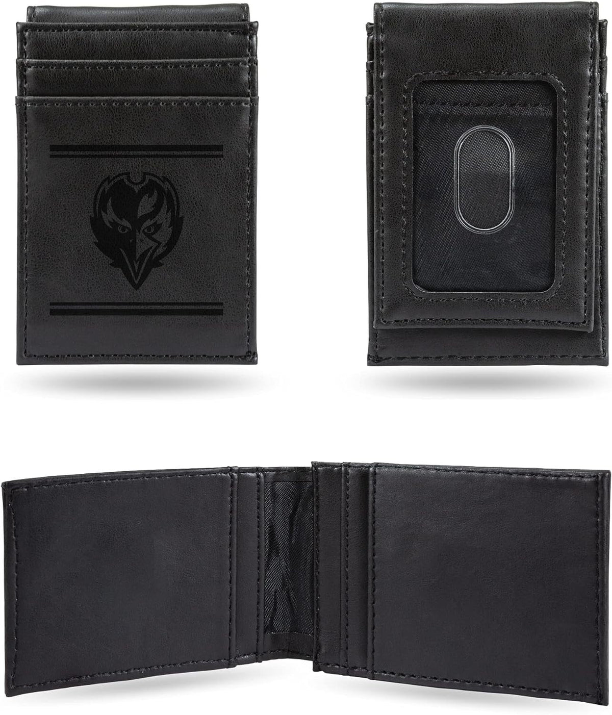 Baltimore Ravens Premium Black Leather Wallet, Front Pocket Magnetic Money Clip, Laser Engraved, Vegan