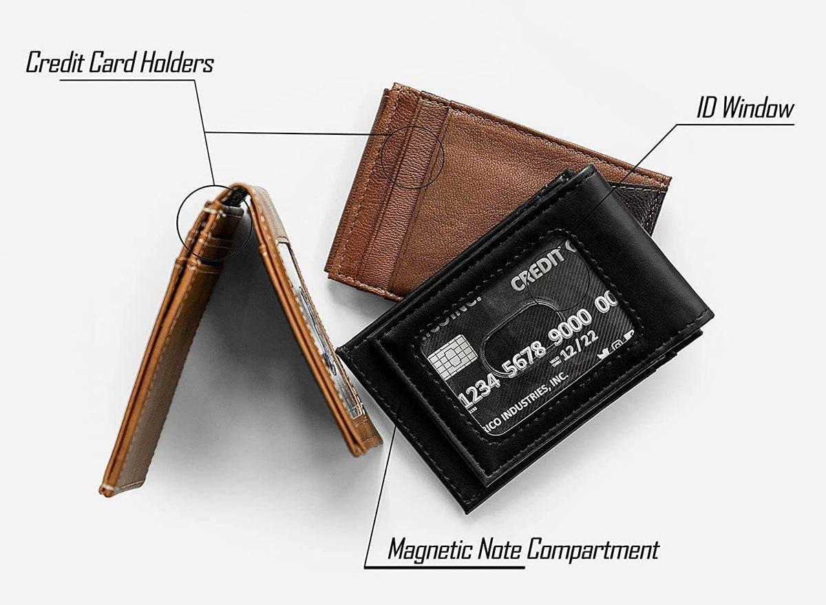 University of Arkansas Razorbacks Premium Black Leather Wallet, Front Pocket Magnetic Money Clip, Laser Engraved, Vegan