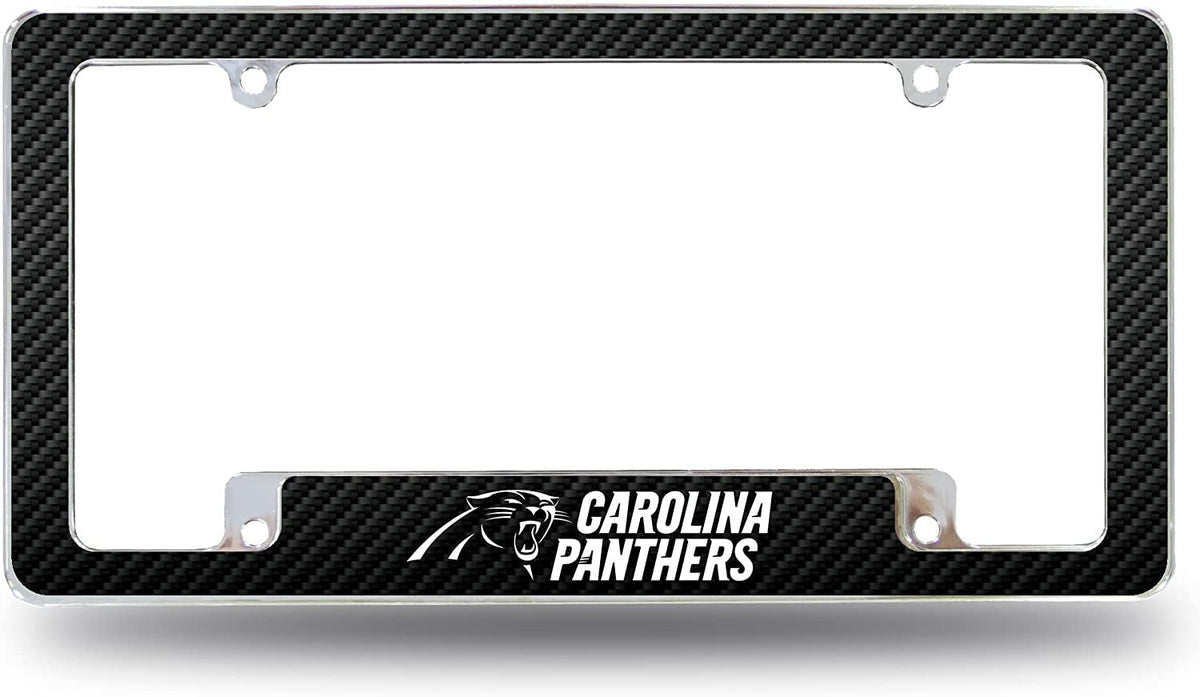 Carolina Panthers Metal License Plate Frame Chrome Tag Cover Carbon Fiber Design 6x12 Inch